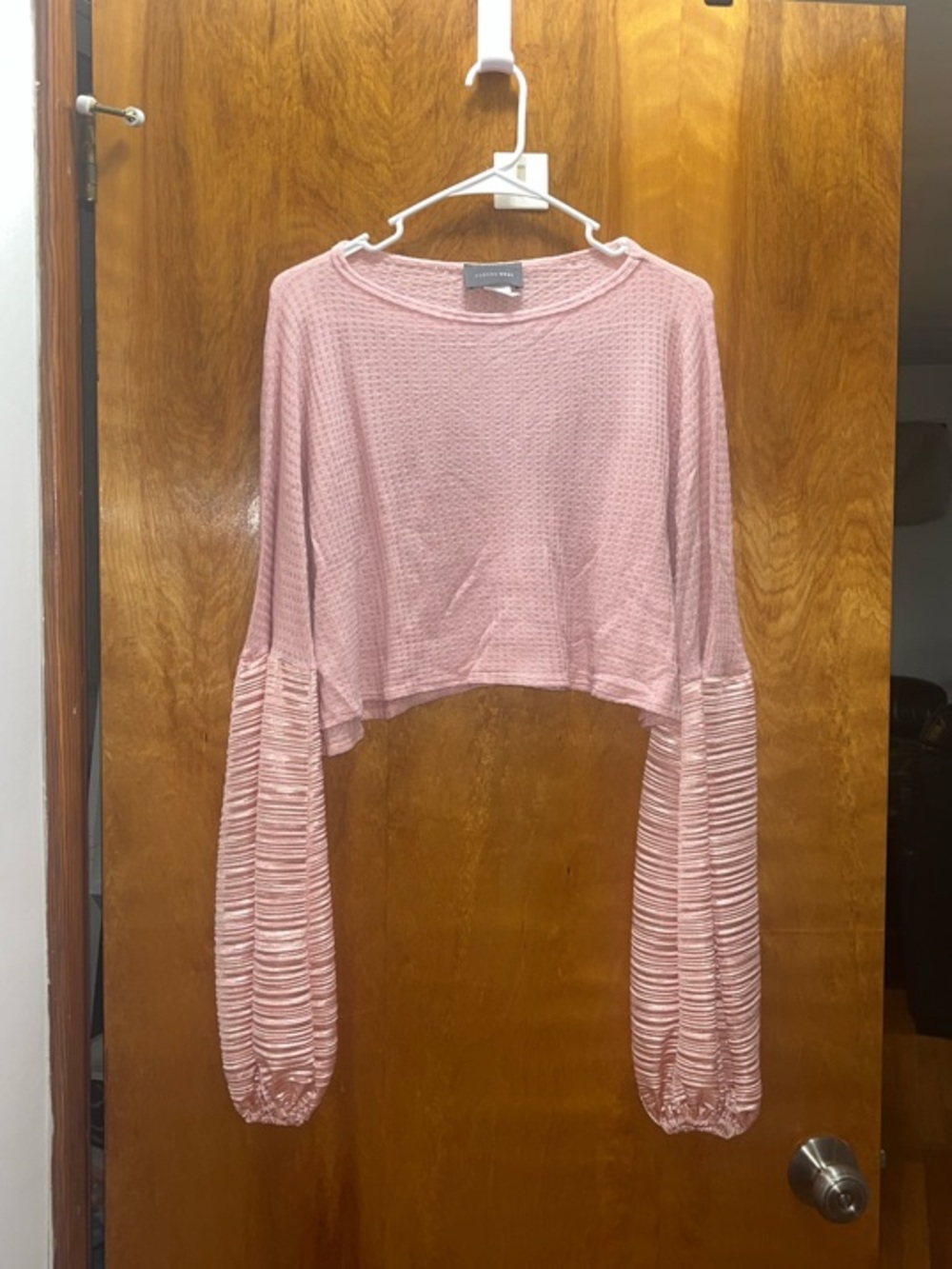 Pleated Balloon Sleeve Cropped Top - Light Pink